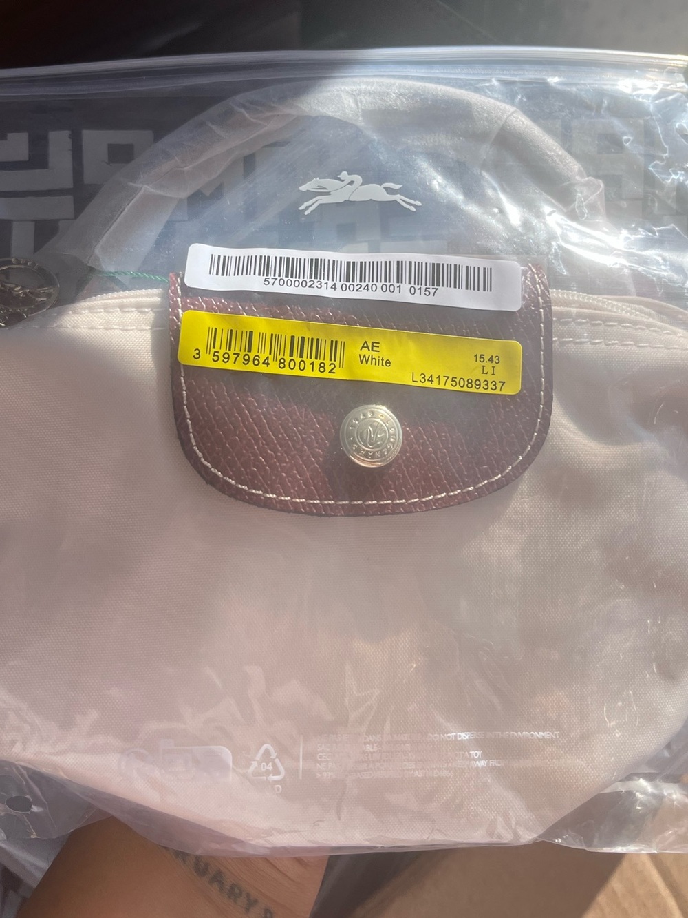 Longchamp Le Pliage Original Mini Pouch bag purse tote handle paper beige💯 - Picture 8 of 8